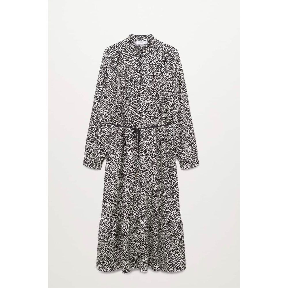 Mango Belt Printed Dress Black/Ecru Size 10 XL - Picture 7 of 8